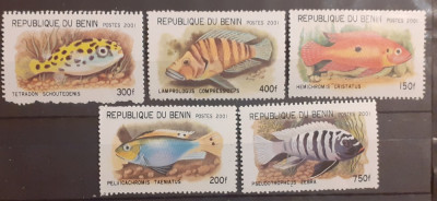 Benin 2001 pesti, fauna marina 5v mnh foto