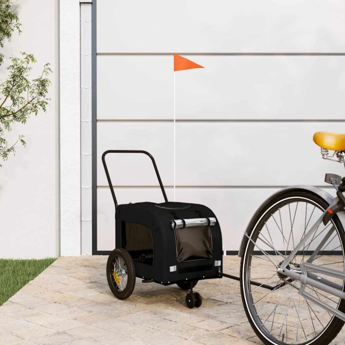 Trailer pentru biciclete pentru animale de companie, negru, din material Oxford și fier.