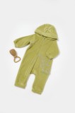 Cumpara ieftin Salopeta Elefant cu maneca lunga si gluga din 80%bumbac organic si 20% poliester - Verde, BabyCosy (Marime: 6-9 luni)
