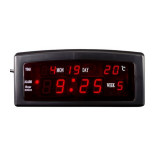Ceas digital, 20 x 7.5 x 8.6 cm, afisaj LED, format 12, calendar, temperatura, alarma, design durabil, Negru, General
