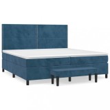 Cumpara ieftin Pat box spring cu saltea, albastru inchis, 200x200 cm, catifea