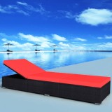 Sezlong plaja Gossi cu perna, poliratan negru, 195x60 cm, reglabil, rezistent apa