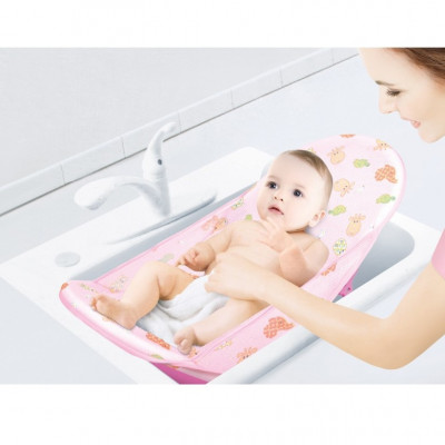 Scaun de baie bebe, cu spatar, pliabil in 3 pozitii, albastru/roz/galben foto