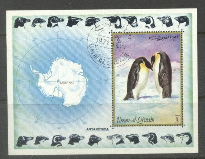 Umm al Qiwain 1971 Penguins, South Pole, perf. sheet, used AJ.026 foto