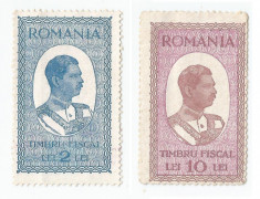 Romania, lot 149 cu 2 timbre fiscale generale, Carol al II-lea,1932, NG foto
