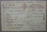 Tichet acces Casino Municipal de Nice al romanului Alexandru Cosmovici, 1937
