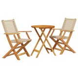 Cumpara ieftin Set mobilier bistro, 3 piese, poliratan bej/lemn masiv