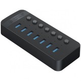 Hub USB Orico CT2U3-7AB, 7 x USB-A 3.0, Negru, Universal