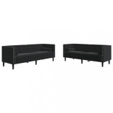 Set canapele Chesterfield cu perne rulou 2 piese negru catifea