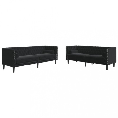 Set canapele Chesterfield cu perne rulou 2 piese negru catifea foto