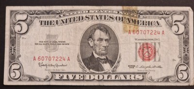 America 5 Dolari 1963 seria A60707224A foto