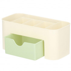 Organizator pentru cosmetice, bijuterii si ceasuri, 6 compartimente si 1 sertar, crem/verde