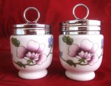 SET BOLURI / DOZE PORTELAN ENGLEZESC ROYAL WORCESTER CU CAPAC INOX - RECIPIENTE PENTRU GATITUL OUALELOR