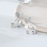 Cercei din Argint 925 Rodiat Triple Heart cu Zirconiu