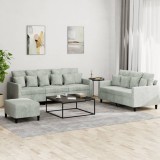VidaXL Set de canapele cu perne, 3 piese, gri deschis, catifea