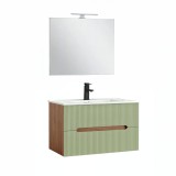 Trent Mobilier de baie 80 cm lavoar ceramic (2 sertare) cu oglindă 60x80 cm stejar sunset-verde fistic