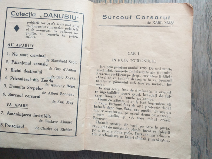 KARL MAY- SURCOUF CORSARUL, , COLECTIA DANUBIU, CCA 1925