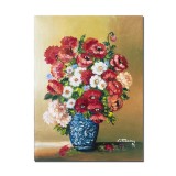 Tablou pictat manual hol, living, dormitor, Vaza cu camelii, 40x30cm ulei pe panza, gata de agatat pe perete