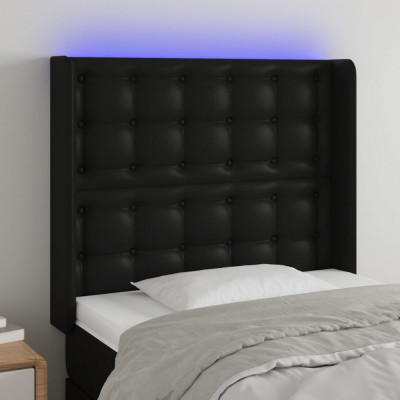 vidaXL Tăblie de pat cu LED, negru, 83x16x118/128 cm, piele ecologică foto