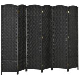 HOMCOM Paravan Despărțitor Interior Pliabil cu 6 Panouri &Icirc;ntrețesute, 240x170 cm, Negru | Aosom Romania