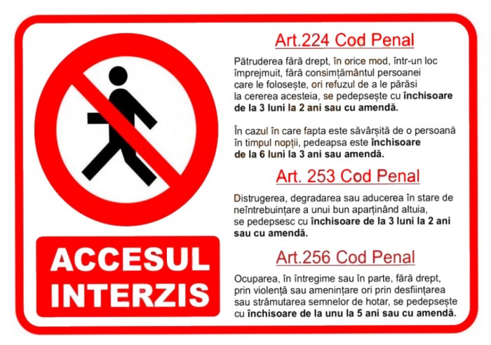 Indicator accesul interzis conform cod penal