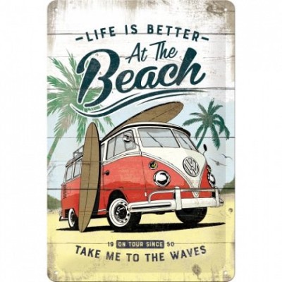 Placa metalica - Volkswagen Bulli Beach- 20x30 cm foto