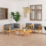 Cumpara ieftin Set mobilier grădină cu perne gri, 5 piese, lemn masiv de tec
