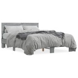 VidaXL Cadru de pat, gri sonoma, 135x190 cm, lemn prelucrat și metal