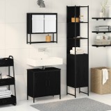 vidaXL Set de mobilier pentru baie cu raft 3 pcs Negru Lemn compozit 3334362