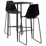 Set mobilier de bar, 3 piese, negru, plastic GartenMobel Dekor, vidaXL