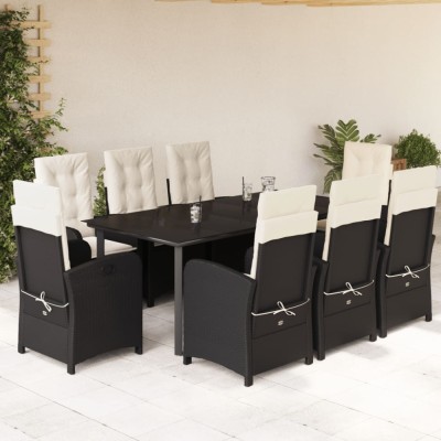 vidaXL Set mobilier de grădină cu perne, 9 piese, negru, poliratan foto