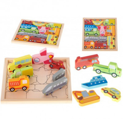 Puzzle educativ din lemn cu vehicule foto