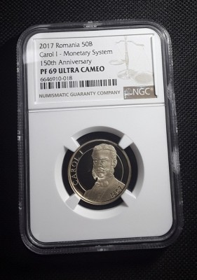 ROMANIA moneda 50 BANI 2017 CAROL I necirculata UNC gradata NGC PF69 foto