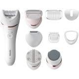 Epilator umed si uscat Seria 9000 BRE740/90, 12 accesorii, 32 pensete, utilizare fara fir, 2 setari de viteza, opti-light, discuri ceramice, Argintiu
