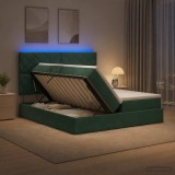 Cumpara ieftin Pat cu LED si saltea Verde inchis 200 x 200 cm Catifea
