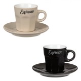 Set Cești Cafea, Model Espresso, Ceramică, 2 Bucăți, Capacitate 80ml, Culoare Negru Bej, Oem