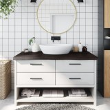 vidaXL Blat de baie, maro &icirc;nchis, 100x60x(2-6) cm, lemn masiv tratat