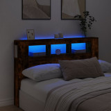 VidaXL Tăblie de pat cu LED, stejar fumuriu, 160x18,5x103,5 cm, lemn