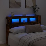 VidaXL Tăblie de pat cu LED, stejar fumuriu, 160x18,5x103,5 cm, lemn