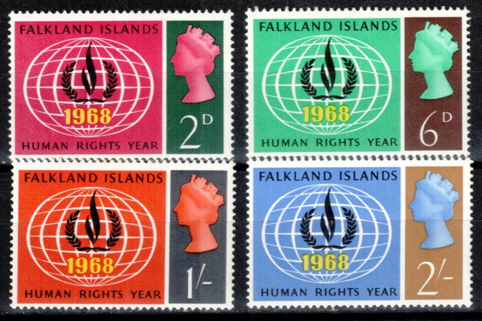 Falkland 1968, Mi #157-160*, sarniera, Anul Drepturilor Omului, MH. Cota 3,50 &euro;!