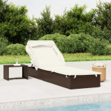 Șezlong vidaXL Maro Poliratan cu Acoperiș Pliabil &amp; Perna, 213x63x97cm, Reglabil, Mobilier Gradina Relaxare Piscina