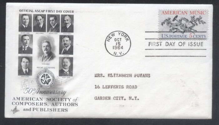 United States 1964 American Music FDC K.618