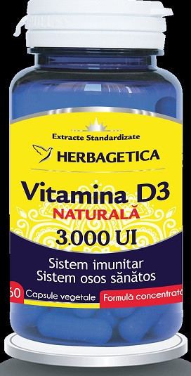 Vitamina d3 naturala 3000ui 60cps vegetale