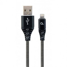 Cablu de date Gembird Premium Cotton Braided USB-C - Lightning 1m Black White foto