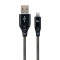 Cablu de date Gembird Premium Cotton Braided USB-C - Lightning 1m Black White