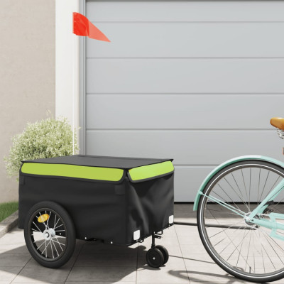 vidaXL Remorcă pentru biciclete, negru și verde, 45 kg, fier foto