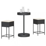 VidaXL Set mobilier bar de grădină cu perne, 3 piese, negru, poliratan
