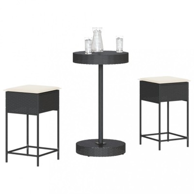 vidaXL Set mobilier bar de grădină cu perne, 3 piese, negru, poliratan 3261441 foto