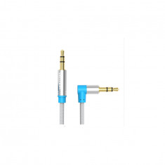 Cablu audio Vention Jack 3,5 mm Aux tata la tata in unghi de 90 de grade-Lungime 1 Metru-Culoare Alb
