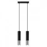 Lampă Suspendată Loopez Negru/Crom Oțel 2 Becuri Tub Modern De Interior